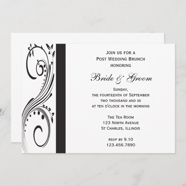 Black and White Swirls Post Wedding Brunch Invitation (Front/Back)