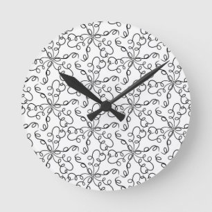 Black and White Swirls Round Clock