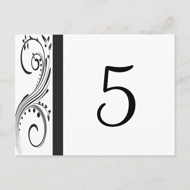 Black and White Swirls Table Numbers Postcard (Front)