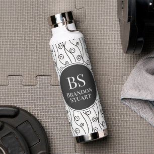 Black and White Swirls Water Bottle