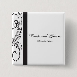 Black and White Swirls Wedding 15 Cm Square Badge