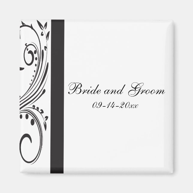 Black and White Swirls Wedding Magnet (Front)
