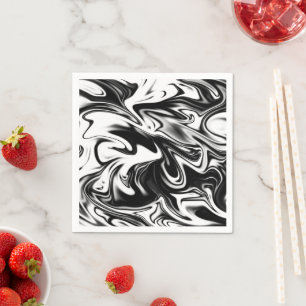 Black And White Swirly Marble Design, Napkin
