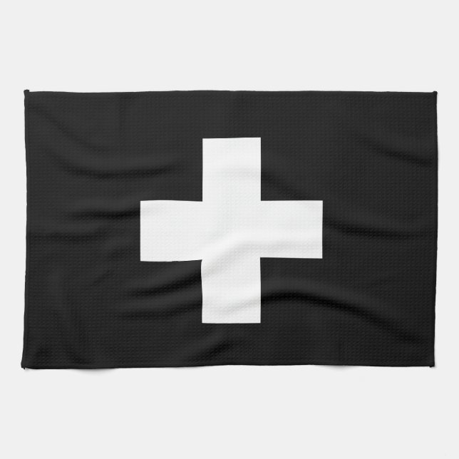 Black and White Swiss Cross Kitchen Towel (Horizontal)