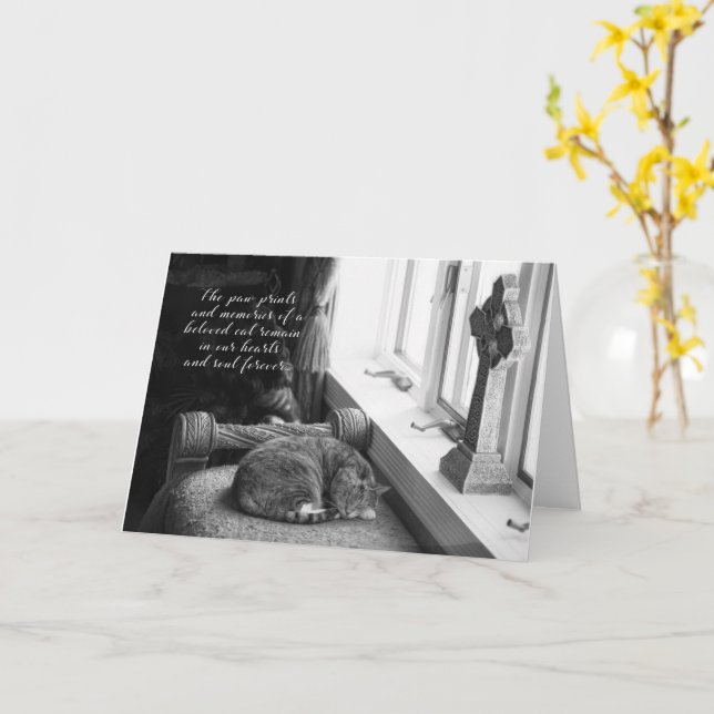 Black and white sympathy card for cat loss (Yellow Flower)