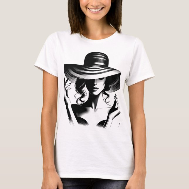 Black and white T-Shirt: women with cap design T-Shirt (Front)