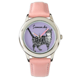 Black and White Tabby Cat Girls Name Purple  Watch