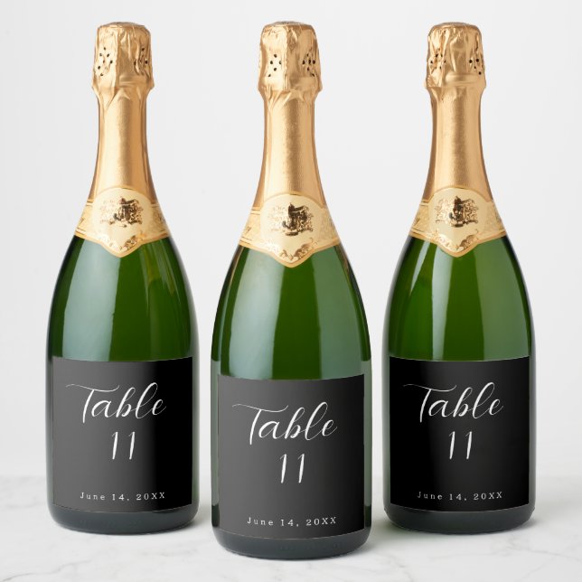 Black and White Table Number Wedding Sparkling Wine Label (Bottles)