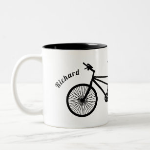 Black and White Tandem Bike Dual Names Two-Tone Coffee Mug