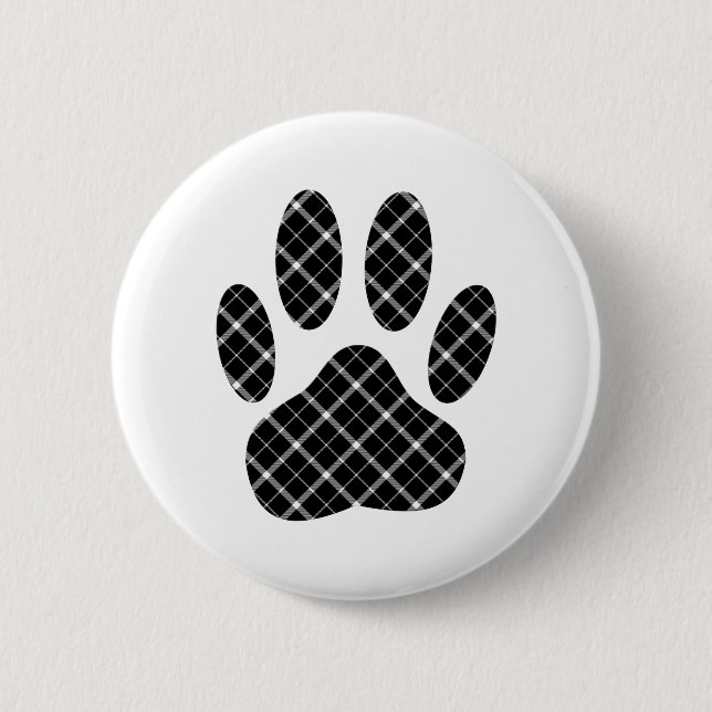 Black And White Tartan Dog Paw Print 6 Cm Round Badge (Front)