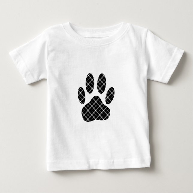 Black And White Tartan Dog Paw Print Baby T-Shirt (Front)