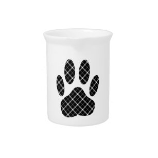 Black And White Tartan Dog Paw Print Pitcher