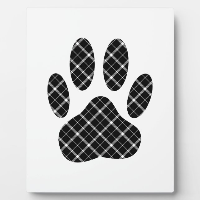 Black And White Tartan Dog Paw Print Plaque (Front)