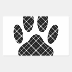 Black And White Tartan Dog Paw Print Rectangular Sticker