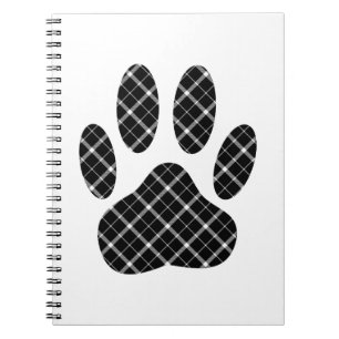 Black And White Tartan Dog Paw Print Spiral Notebook