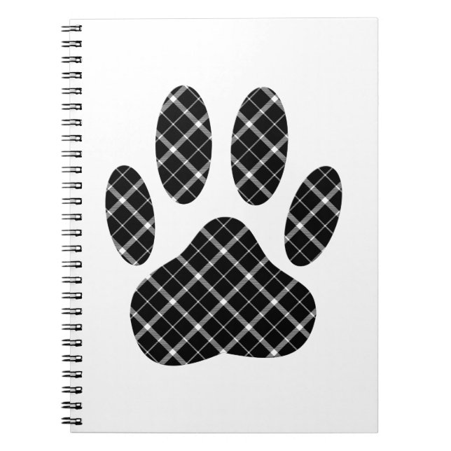 Black And White Tartan Dog Paw Print Spiral Notebook (Front)