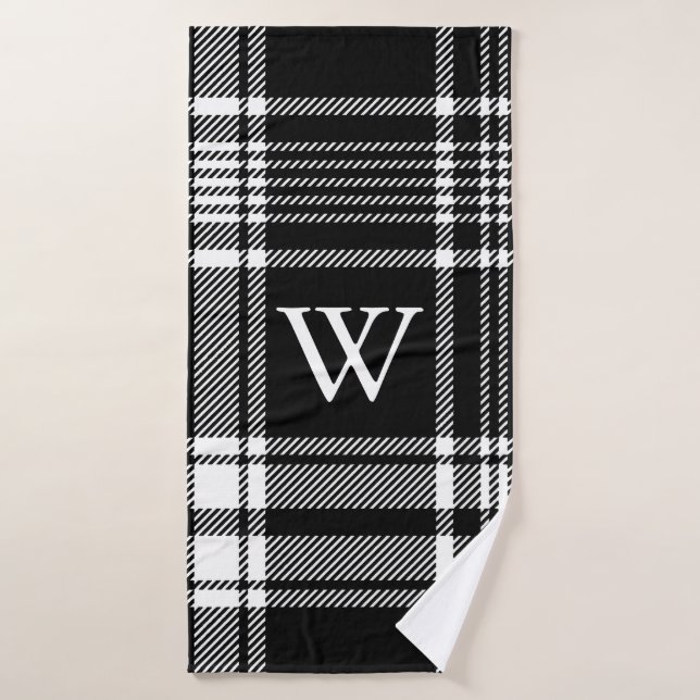 Black and White Tartan Plaid Bath Towel Set (Bath Towel)