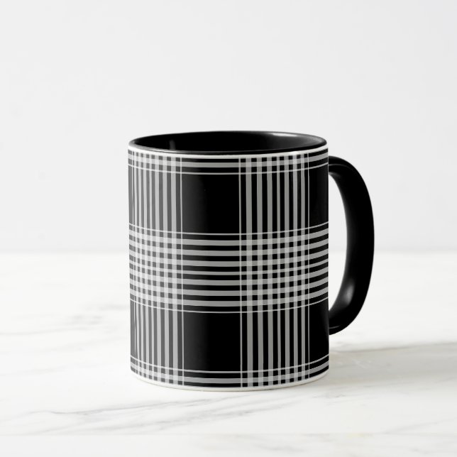 Black and White tartan plaid Mug (Front Right)