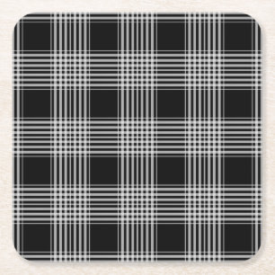 Black and White tartan plaid Square Paper Coaster