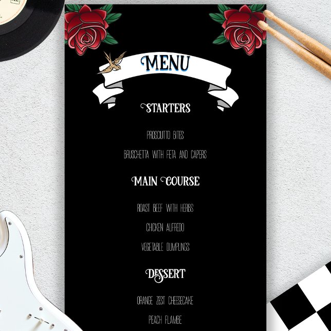 Black and White Tattoo Rockabilly Wedding Menu (Black and White Tattoo Rockabilly Wedding Menu)