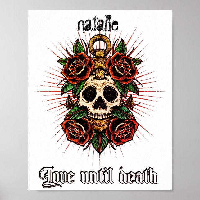 Black and white tattoo skull and roses graphics   poster (Front)