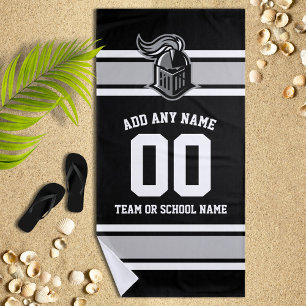 Black and White Team Colours and Mascot Beach Towel