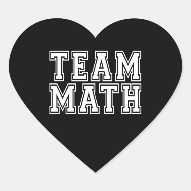 Black and White Team Math Heart Sticker (Front)