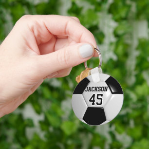 Black and White Team Soccer ⚽ Ball Key Ring