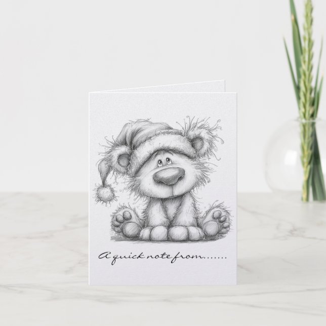 Black and White Teddy Bear Note Card (Front)