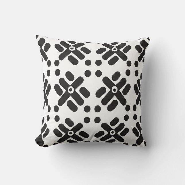 Black and White "Teku" Print Throw Pillow (Front)