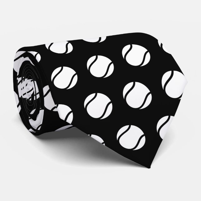 Black and White Tennis Ball Pattern Athletic Style Tie (Rolled)