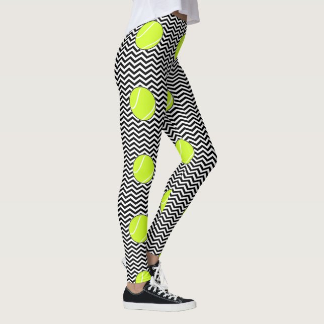 Black and White Tennis Ball Zigzag Tennis Player's Leggings (Right)