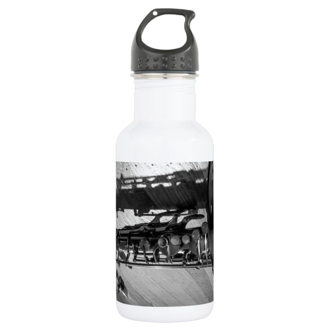 Black and White Tenor Saxophone 532 Ml Water Bottle (Front)