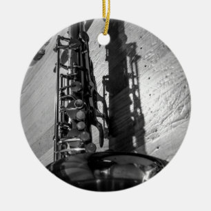 Black and White Tenor Saxophone Ceramic Tree Decoration