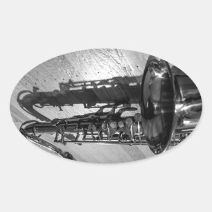 Black and White Tenor Saxophone Oval Sticker