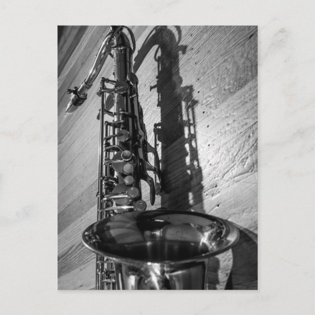 Black and White Tenor Saxophone Postcard (Front)