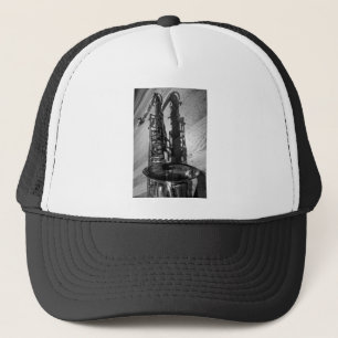 Black and White Tenor Saxophone Trucker Hat