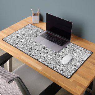  Black and White Terrazzo Texture Abstract Pattern Desk Mat