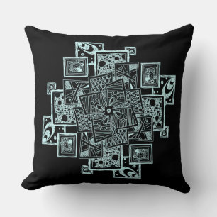 Black and white textured line tangle design cushion