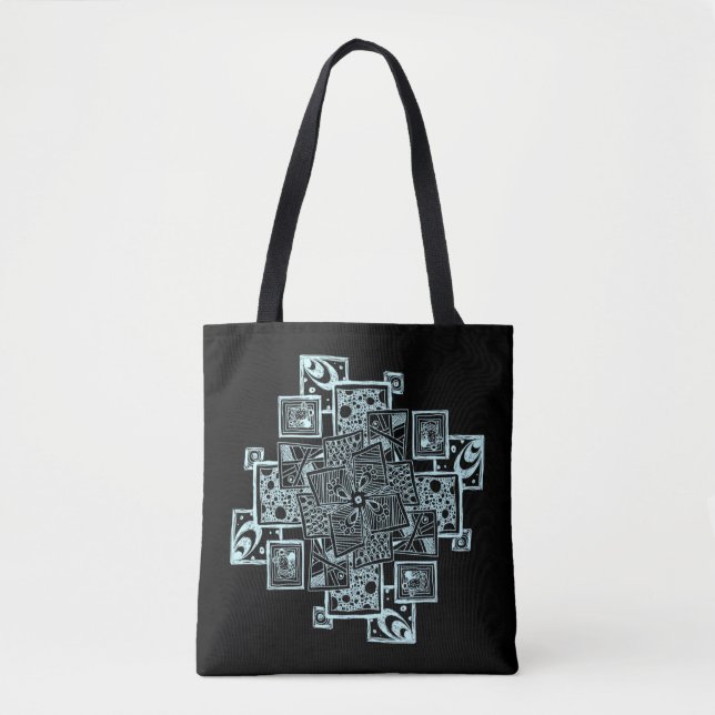 Black and white textured line tangle design tote bag (Front)