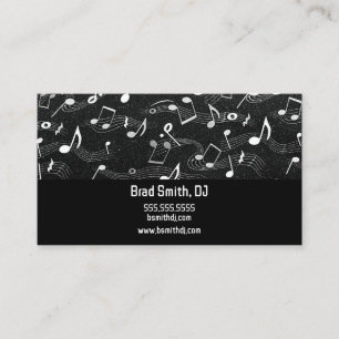 Black and White Textured Musical Notes DJ Business Card