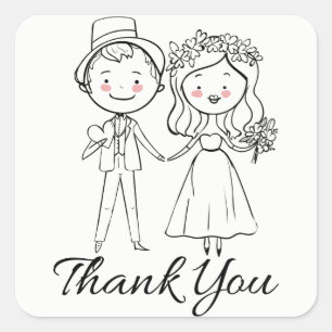 Black And White Thank You Bride & Groom Wedding Square Sticker