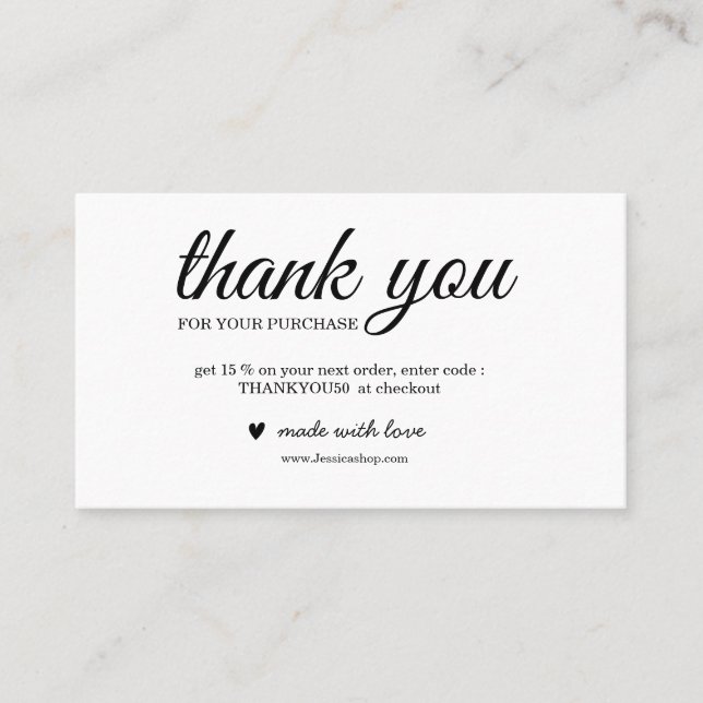 Black and White thank you card for order packaging (Front)