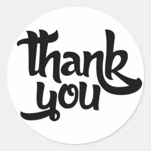 Black And White Thank You Classic Round Sticker