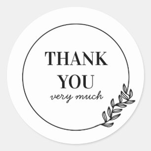 Black and white thank you floral leaves sticker