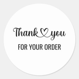 Black And White Thank You For Your Order Heart Fun Classic Round Sticker