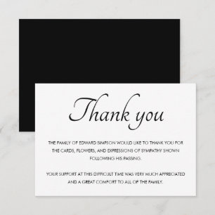 Black And White Thank You From Family Memorial Card