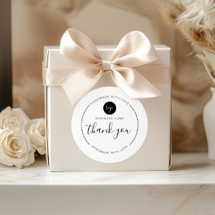 Black and White Thank You Handmade with Love Classic Round Sticker