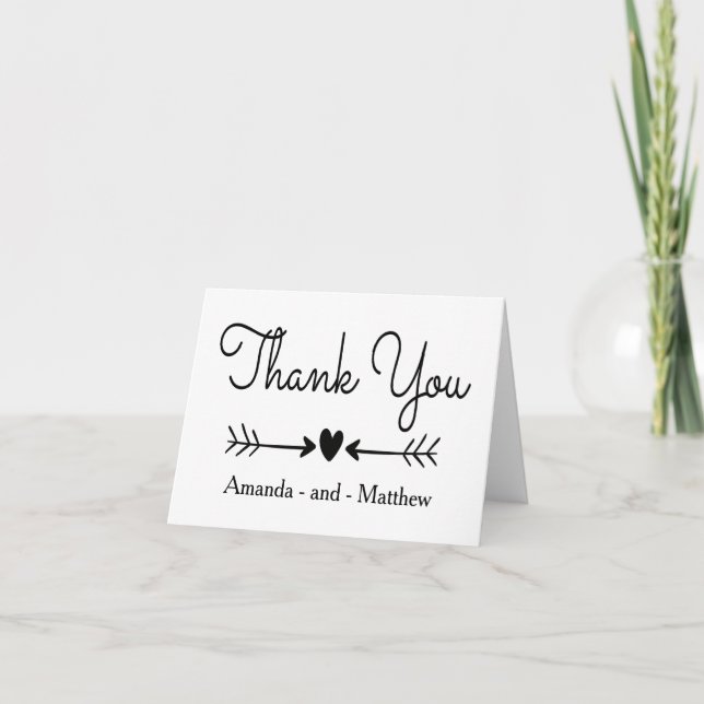 Black And White Thank You  Heart & Love Arrows Card (Front)