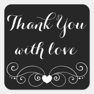 Black And White Thank You Love Heart Wedding Square Sticker